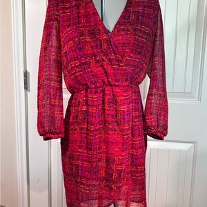 Chic Red Plaid Long Sleeve Dress